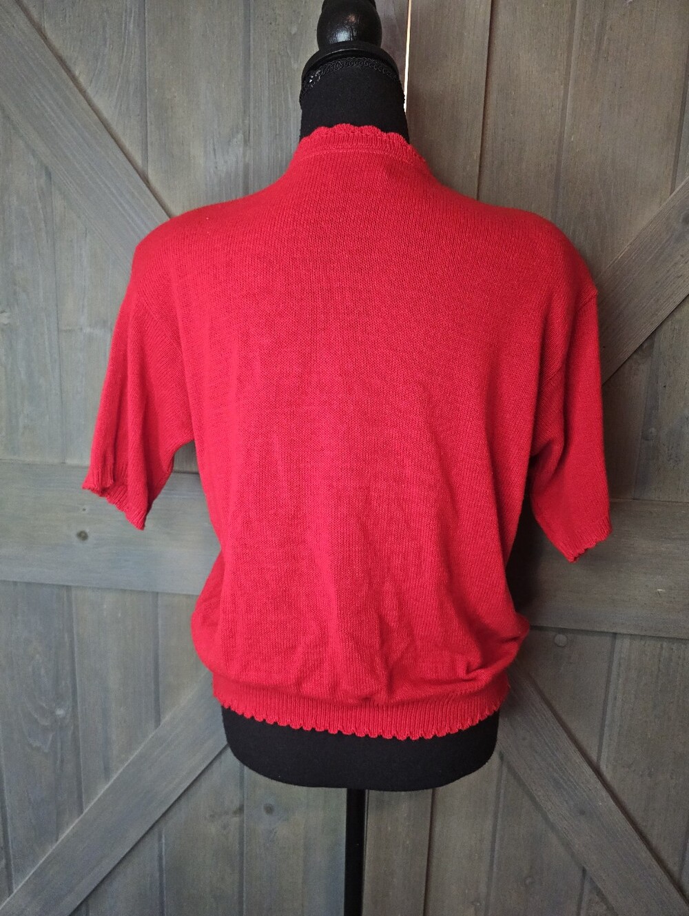 Vintage Southern Lady Red Floral Short Sleeve Button Up Cardigan Sweater sz Sm - Picture 2 of 4